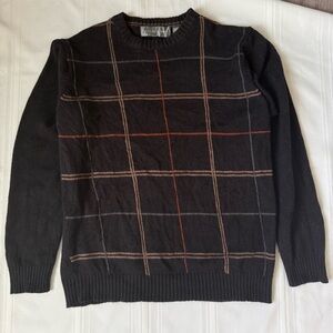 Oscar de la Renta Black/Brown and Red Plaid Crewneck Sweater